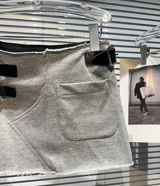 Women Buckled Fashion Gray Skirt