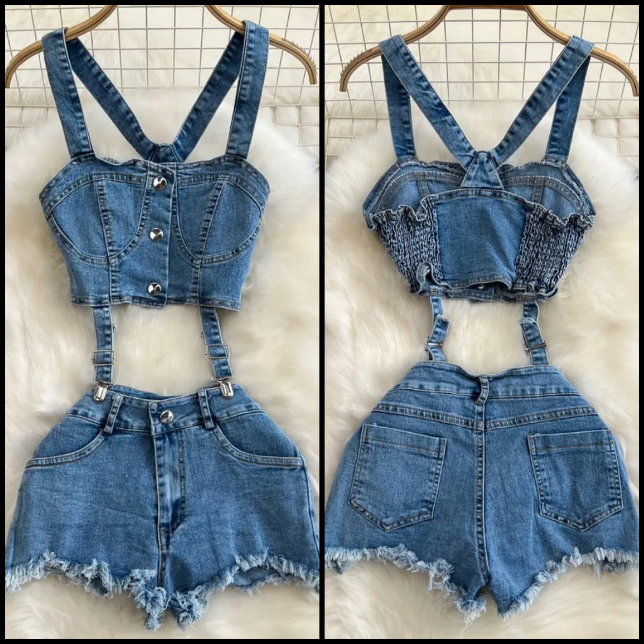 Women Fashion Cut Out Sleeveless Denim Romper