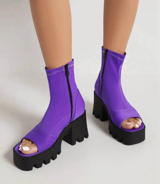 Women Open Toe Platform Fashion Side Zipper Ankle Boots