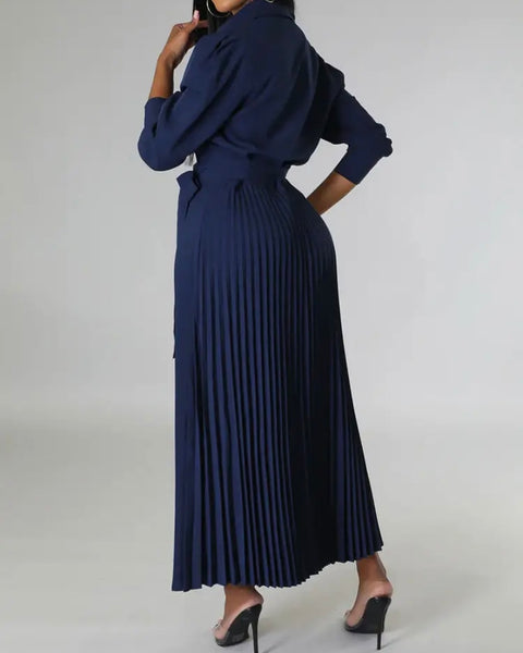 Women Sexy Solid Color Tie Up Pleated Maxi Dress