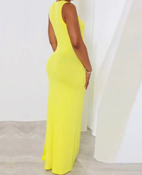 Women Sleeveless Front Pocket Solid Color Maxi Dress
