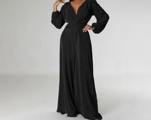 Women Full Sleeve Solid Color Fashion Wide Leg Jumpsuit