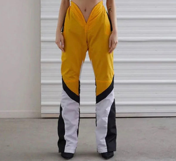 Women Color Patchwork Fashion Zipper Pocket Pants
