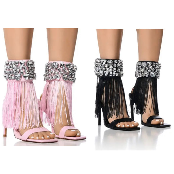 Women Open Toe Crystal Tassel Fashion High Heel Sandals