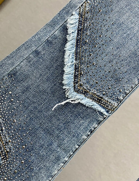 Women Bling Patchwork Fashion Boot Cut Denim Pants