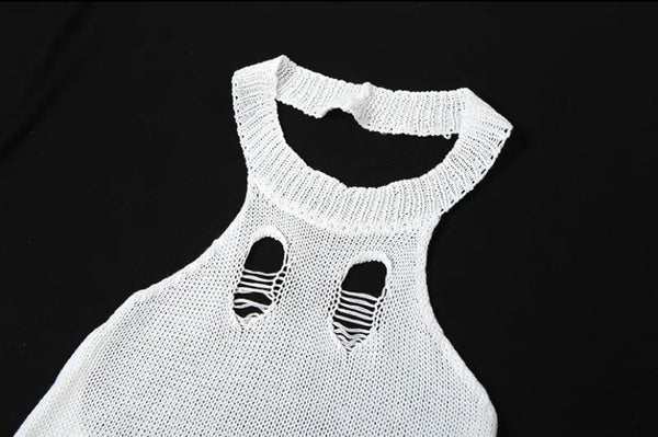 Women Ripped Halter Sexy Sleeveless Knitted Jumpsuit