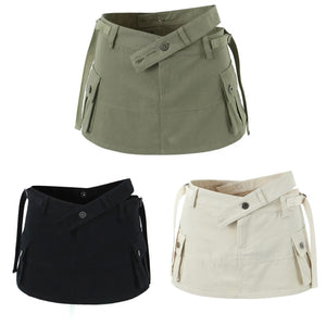 Women Side Pocket Solid Color Fashion Skirt