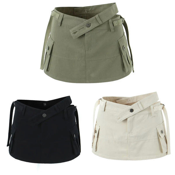 Women Side Pocket Solid Color Fashion Skirt