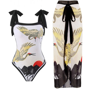 Women Printed Tie Up Fashion Swimsuit Cover Up Set
