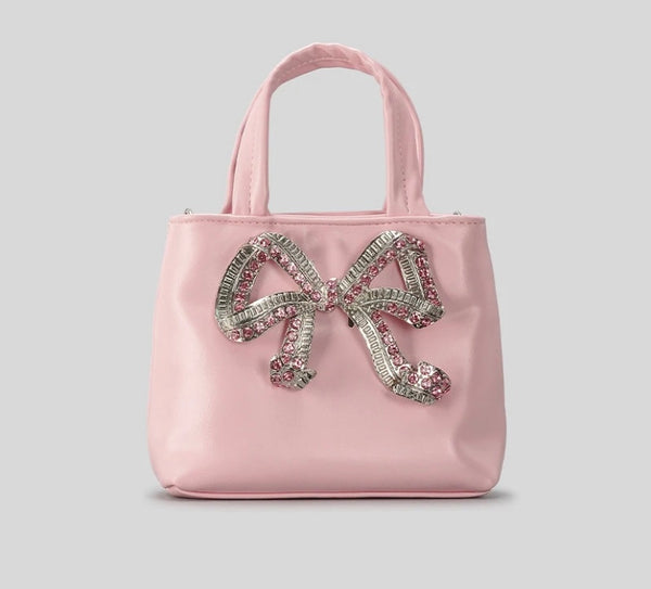 Women Fashion Faux Leather Bling Bow Handbag Purse