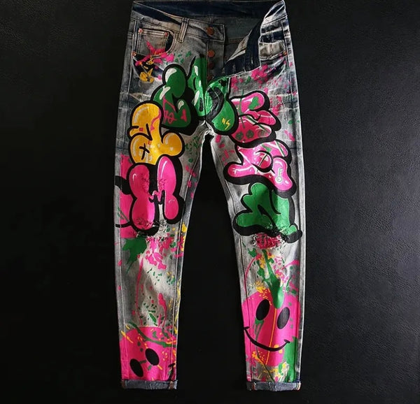 Women Fashion Graffiti Denim Pants