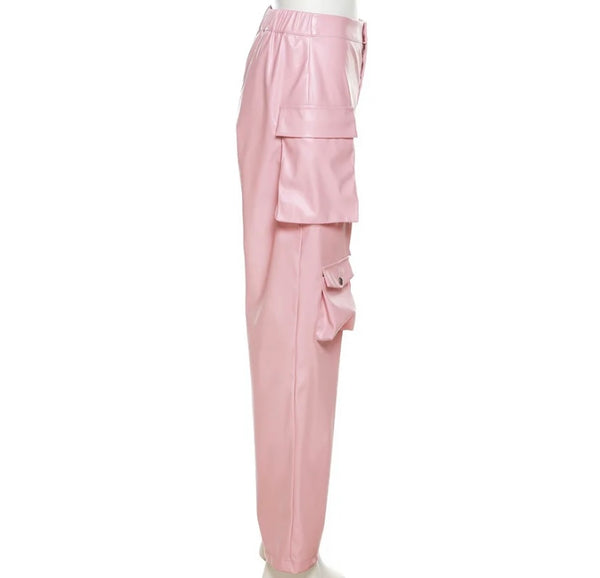 Women Fashion Pocket PU Pants