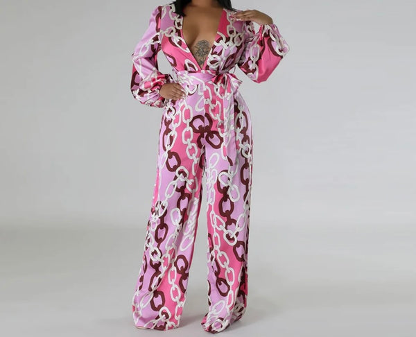 Women Printed Full Sleeve Belted Jumpsuit