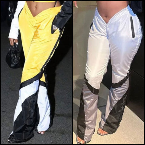 Women Color Patchwork Fashion Zipper Pocket Pants