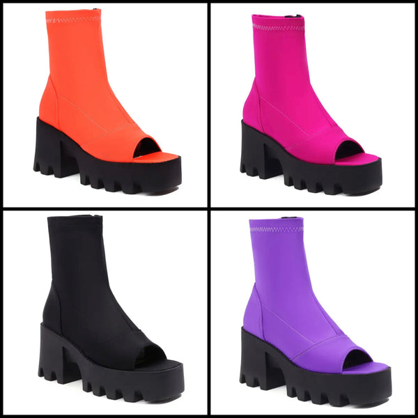 Women Open Toe Platform Fashion Side Zipper Ankle Boots