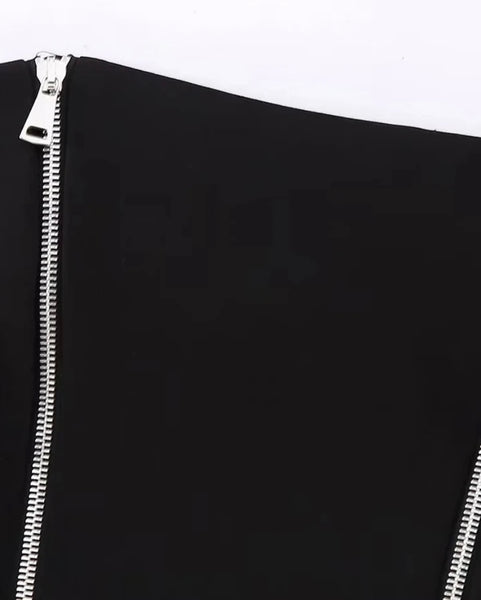 Women Sexy Black Strapless Zipper Crop Top