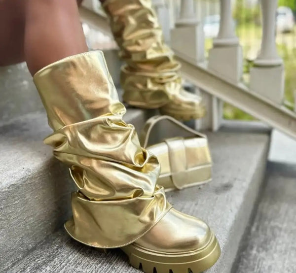 Women Fashion Ruched PU Boots