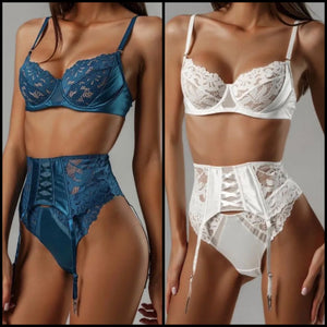 Women Sexy Lace Satin Lingerie Set