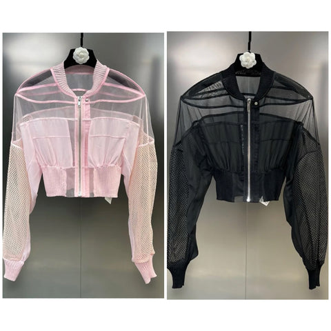 Women Fashion Mesh Zip Up Jacket