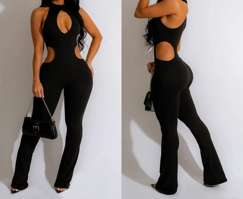 Women Solid Color Sexy Sleeveless Cut Out Jumpsuit