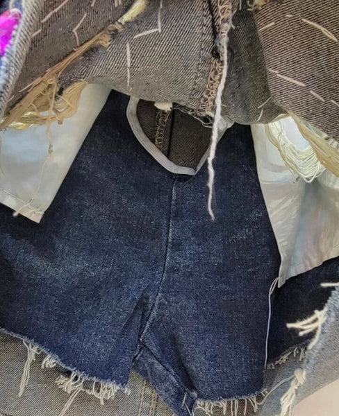 Women Fashion Ripped Gem Denim Skirt