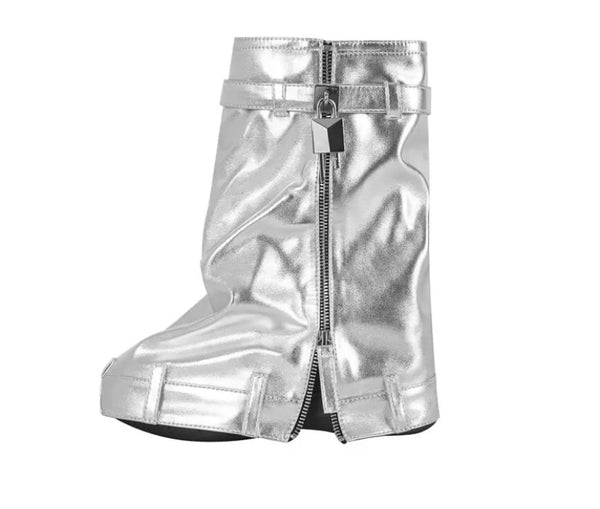 Women Fashion PU Zipper Lock Platform Boots