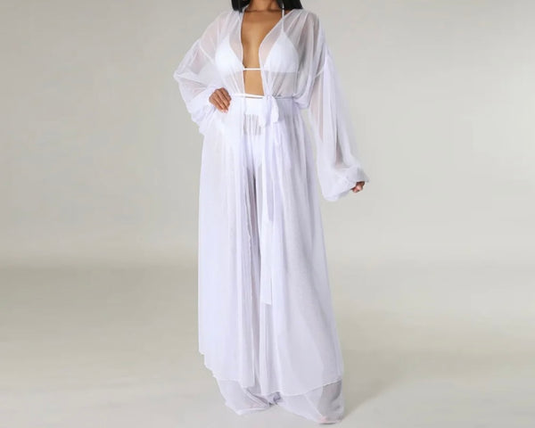 Women Mesh Solid Color Two Piece Pant Set