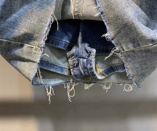 Women Fashion Chain Cut Out Denim Ripped Skirt