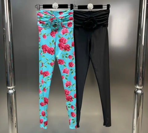 Women Fashion High Waisted Floral Stretch Pants
