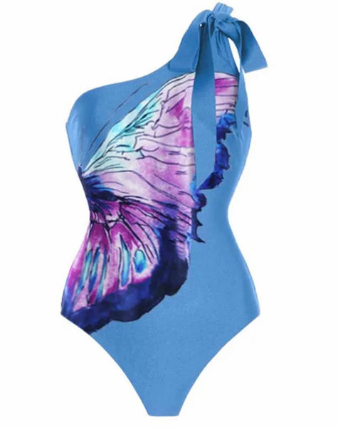 Women Blue Butterfly Sexy Swimsuit Cover Up Set