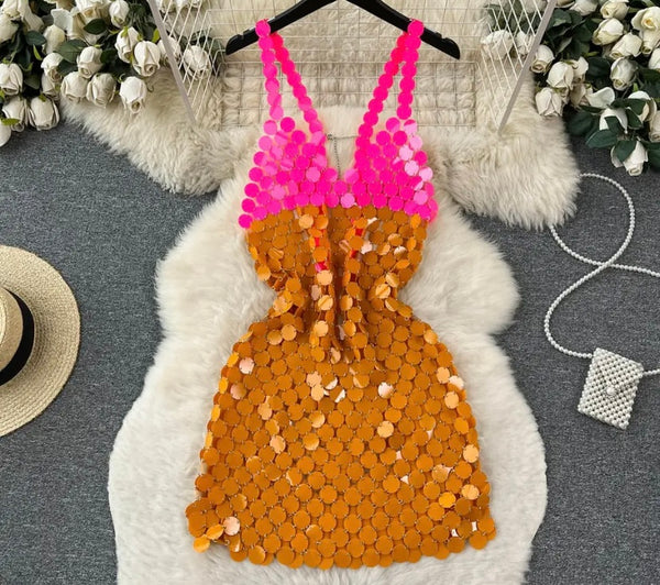 Women Sexy Sleeveless Mirror Dress