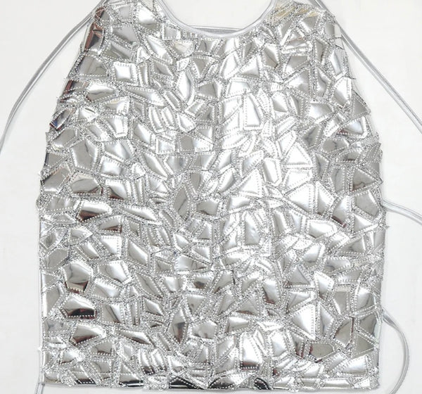 Women Silver Sexy Sleeveless Tie Up Dress