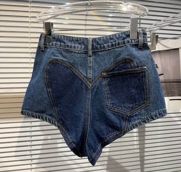 Women Fashion Rhinestone Patchwork Denim Mini Shorts