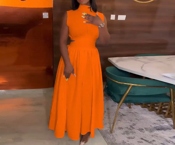 Women Solid Color Sexy Sleeveless Maxi Dress