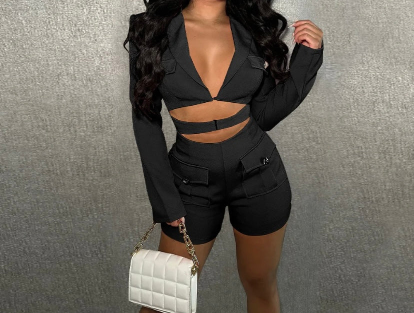 Women Fashion Full Sleeve Cut Out Blazer Romper