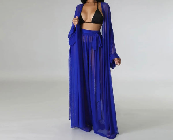 Women Mesh Solid Color Two Piece Pant Set