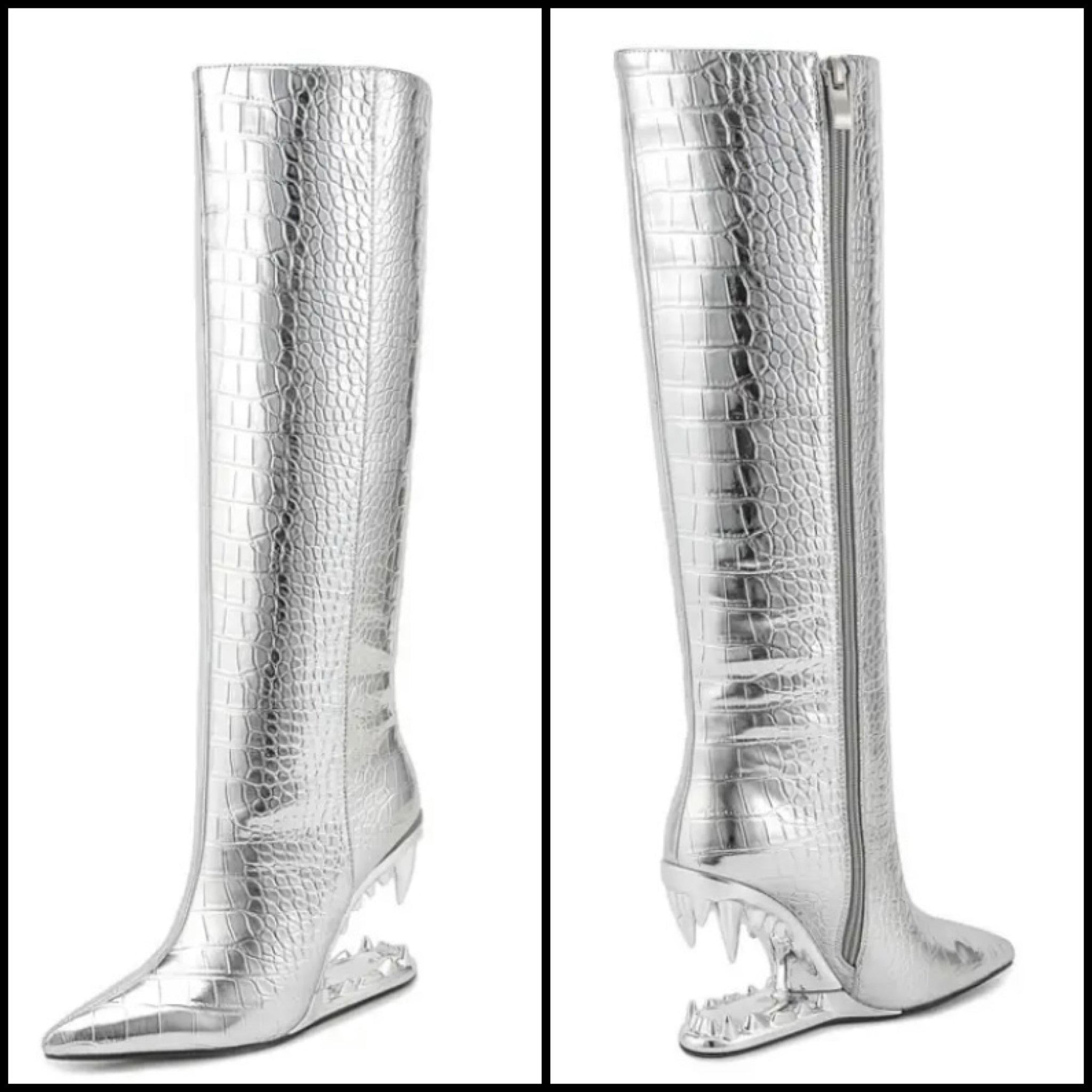 Women Fashion Silver Platform Knee High Boots