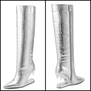 Women Fashion Silver Platform Knee High Boots