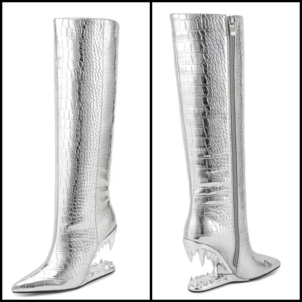 Women Fashion Silver Platform Knee High Boots