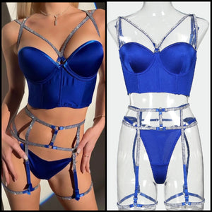 Women Sexy Blue Bling Sleeveless Lingerie Set