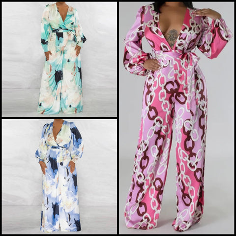 Women Printed Full Sleeve Belted Jumpsuit
