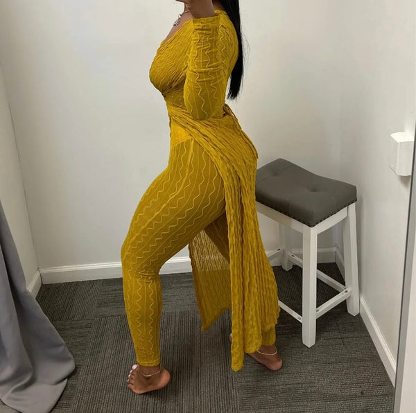 Women Sexy Full Sleeve Asymmetrical Mesh Two Piece Pant Set