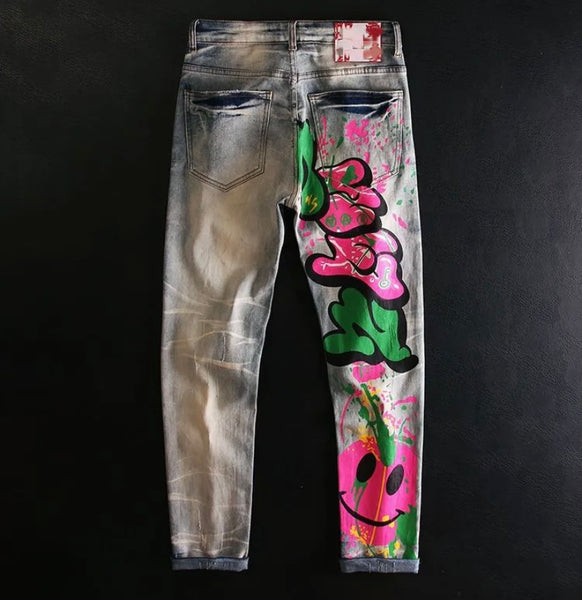Women Fashion Graffiti Denim Pants