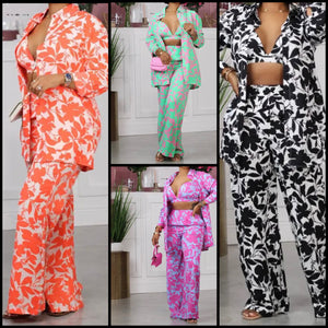 Women Fashion Floral Print Three Piece Pant Set