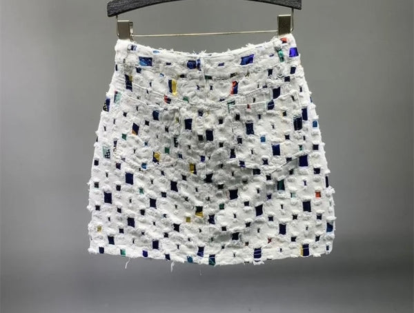 Women Color Fashion Fringe Denim Skirt
