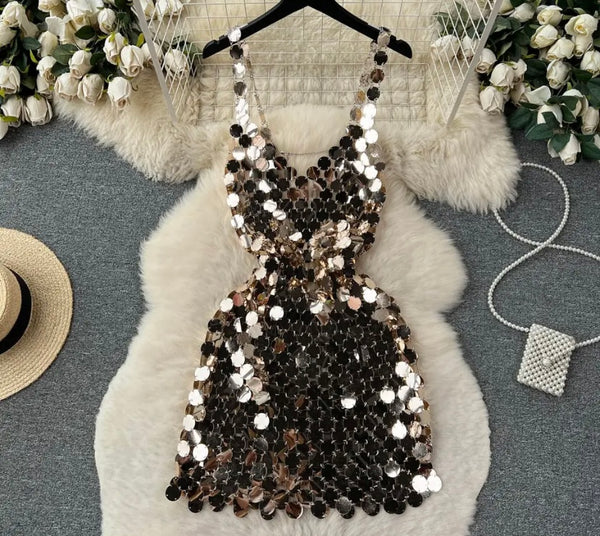 Women Sexy Sleeveless Mirror Dress