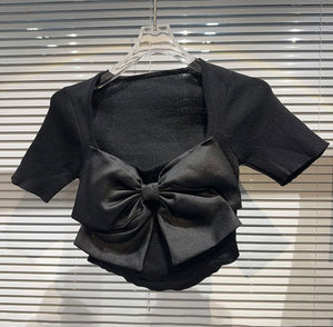 Women Bow Short Sleeve Fashion Crop Top