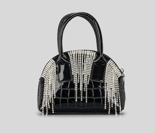 Women PU Rhinestone Tassel Fashion Handbag Purse