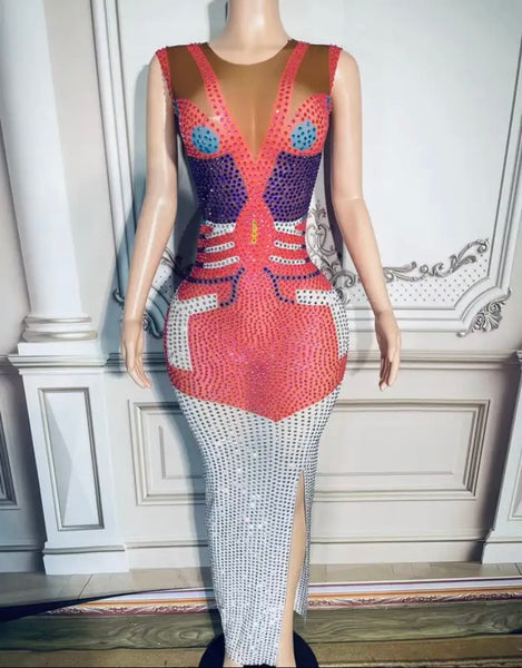 Women Sexy Sleeveless Crystal Mesh Maxi Dress