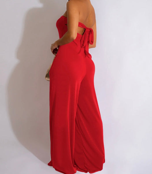 Women Sexy Metal Strapless Wide Leg Jumpsuit